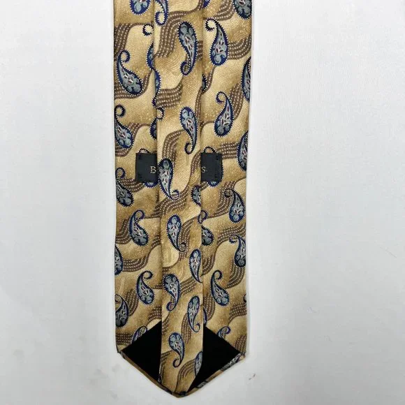 Bill Blass Black Label Men’s Tie Necktie 4” Silk Gold & Blue Paisley - Picture 5 of 10